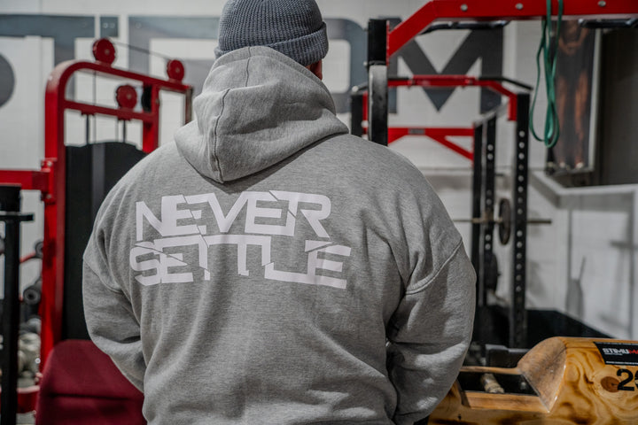 NEVER SETTLE Heavyweight Oversized Grey Zip Hoodie + FREE STRAPS