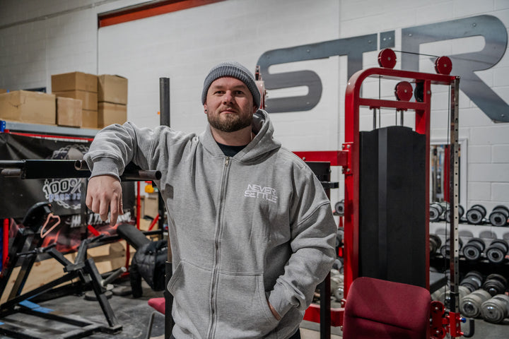 NEVER SETTLE Heavyweight Oversized Grey Zip Hoodie + FREE STRAPS