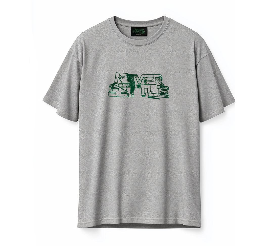 NEVER SETTLE Grey Heavy Oversized T-Shirt